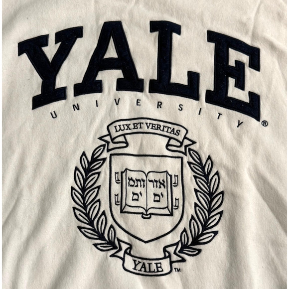 Vintage Yale University Lux Et Veritas Sweatshirt Embroidered White XL - Picture 2 of 9